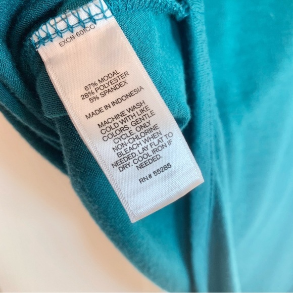 Teal Green Blue Scoop Neck High-Low Circle Hem London Short Sleeves Tunic Tee - Picture 4 of 5